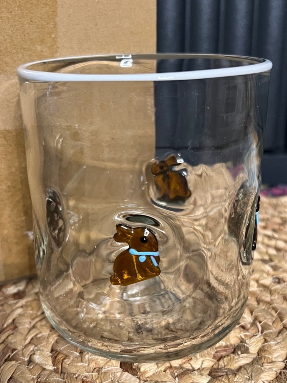 Anthropologie ICON JUICE Drinking GLASS Chocolate Bunny Brown Blue Bow Easter